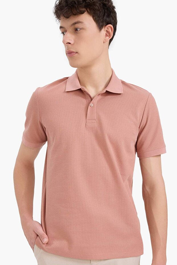 Regular Fit Polo Neck Short Sleeve Textured Waffle T-Shirt D7652Ax25Sp