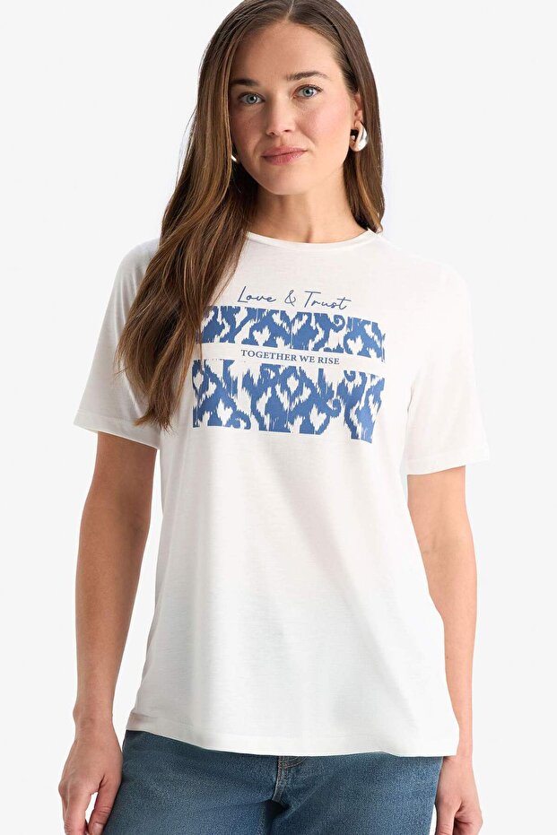 Regular Fit Crew Neck Printed Short Sleeve T-Shirt F4843Ax25Sm