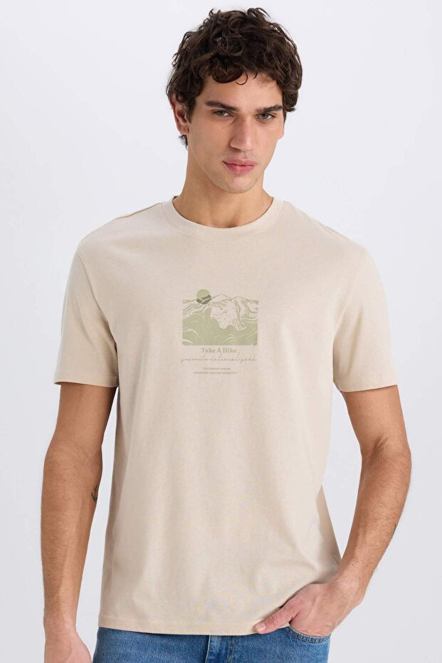 100% Cotton Regular Fit Crew Neck Printed Short Sleeve T-Shirt E0579Ax25Sm