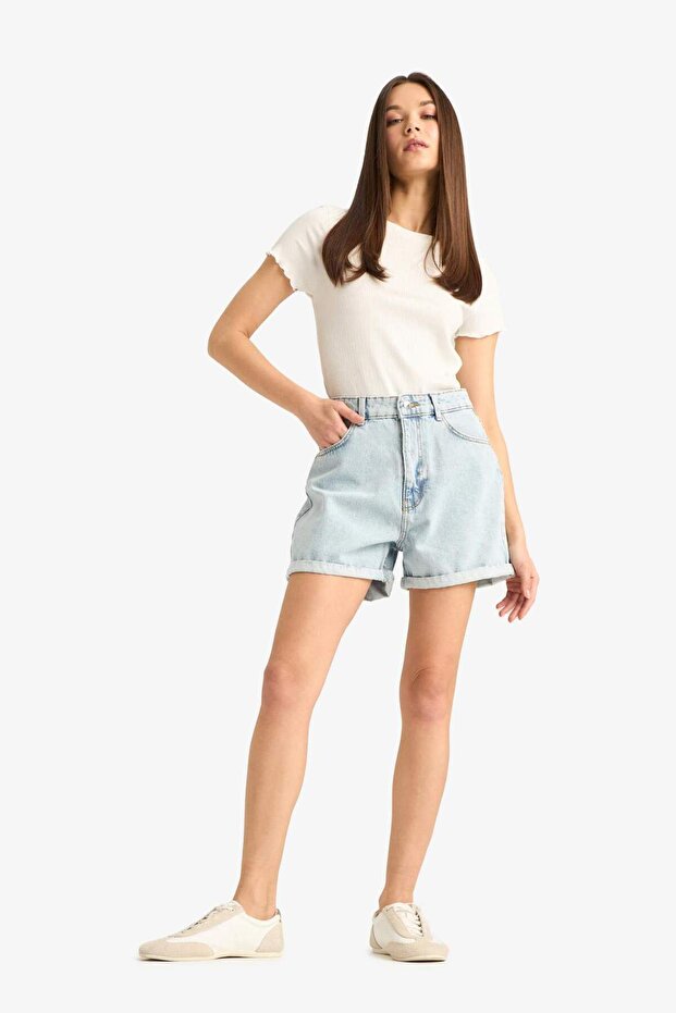 Mom Fit High Waist Jean Shorts E0927Ax25Sm