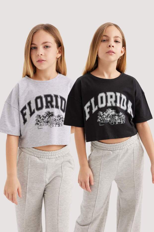 Crop Crew Neck 2-Piece Short Sleeve T-Shirt Girls B7795A8Ns