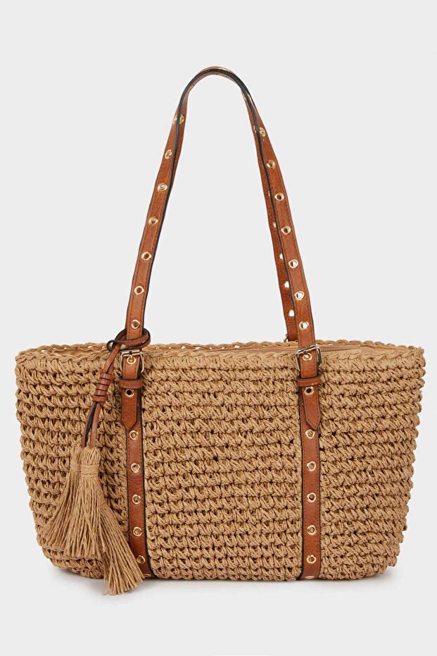 Women's Straw Shoulder Bag E1468Axns