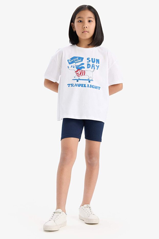 Cotton 2-Piece Sets Printed Short Sleeve T-Shirt Biker Leggings Girl Child E7316A825Hs