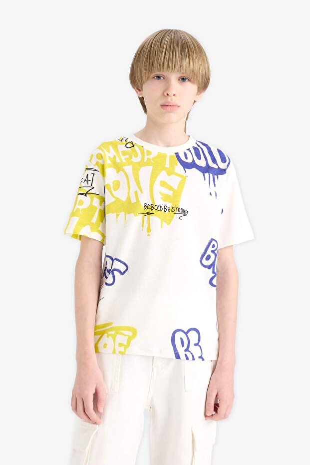 100% Cotton Crew Neck Printed Short Sleeve T-Shirt for Boys E7492A825Sm