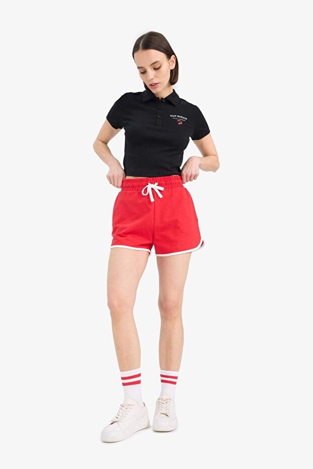 100% Cotton Elastic Waist Lace-Up Shorts A6224Ax25Sm