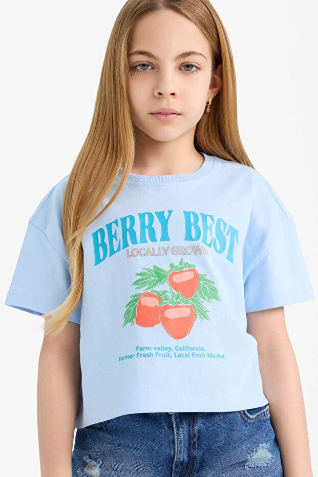 100% Cotton Crew Neck Printed Short Sleeve T-Shirt Girls E0384A825Sm
