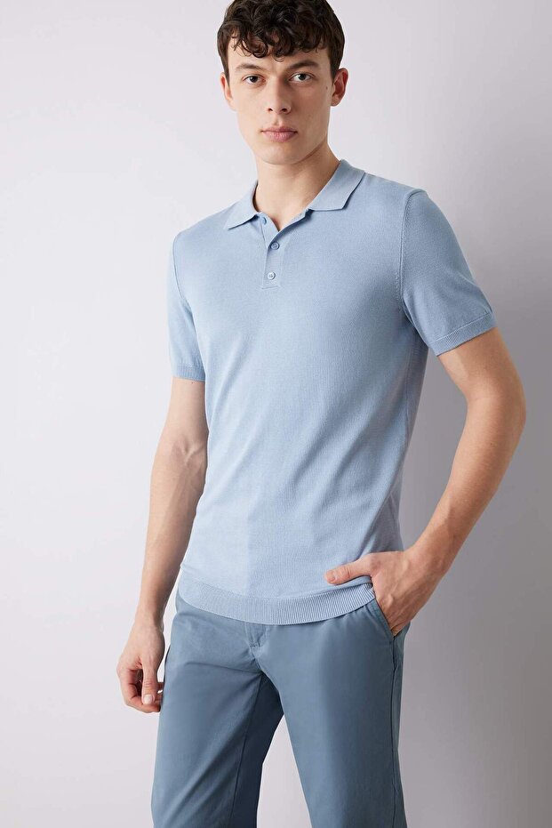 Standard Fit Polo Neck Short Sleeve Knitwear T-Shirt E3241Ax25Sp