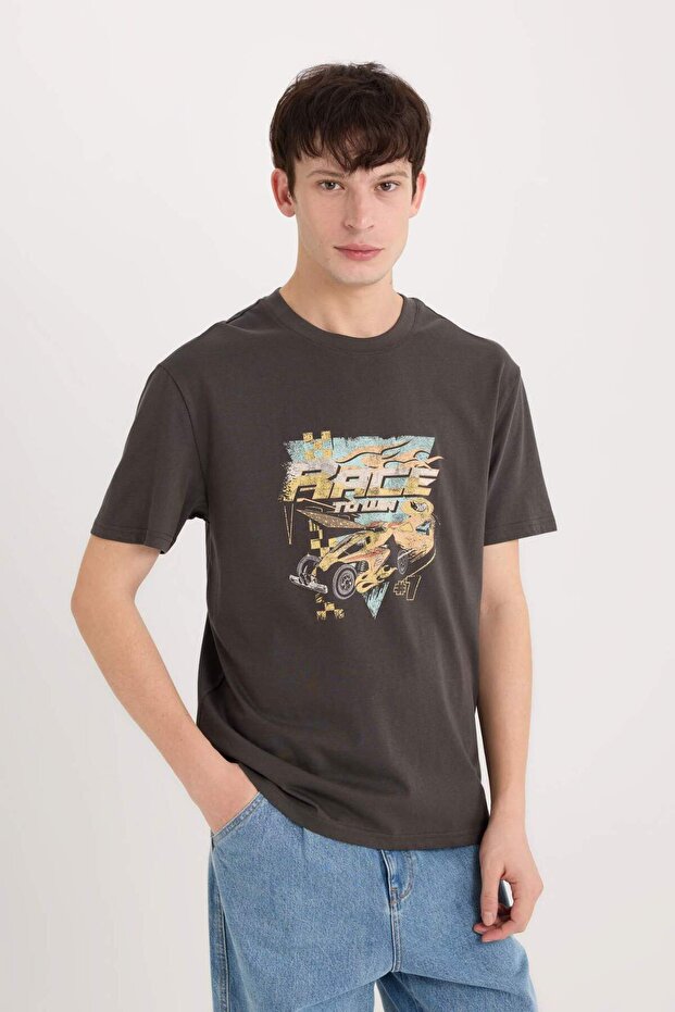 100% Cotton Hot Wheels Crew Neck Printed Short Sleeve T-Shirt D6816Ax25Sp
