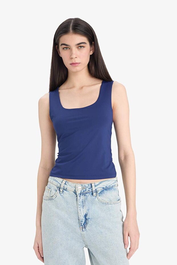 قميص بدون أكمام ذو قصة ضيقة وياقة مربعة C2622AX25SP - 4