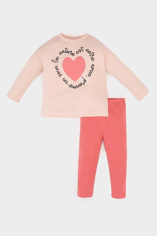 2Li Set Heart Printed Long Sleeve T-Shirt Elastic Waist Bottom Baby Girl E5715A525Sp