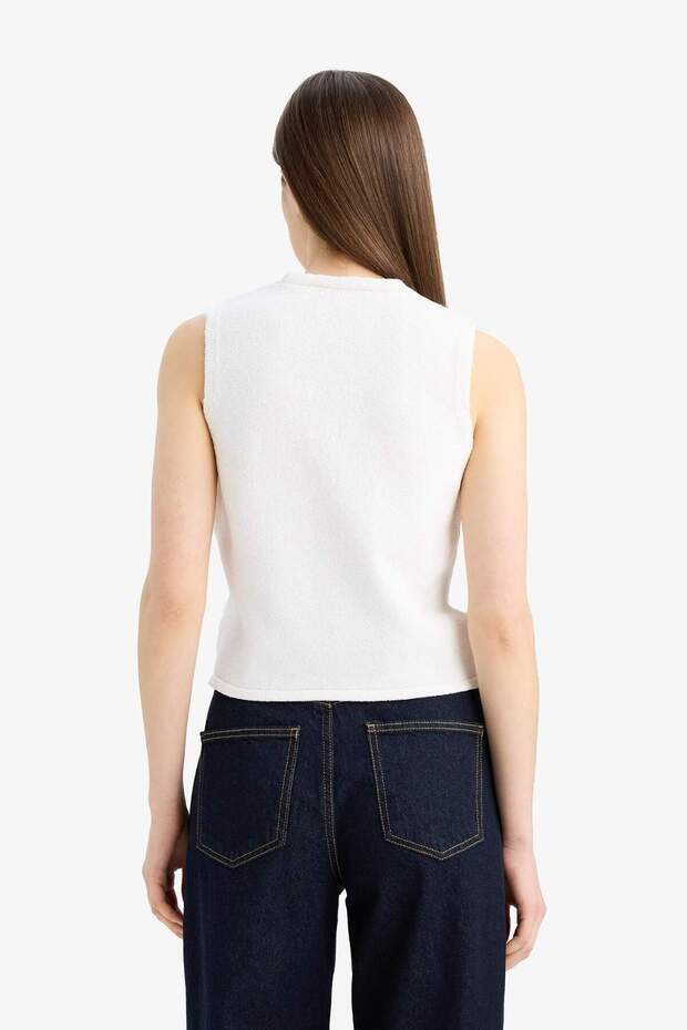 Fıtted V Yaka Basıc Düğmeli Yelek E9927AX25SM - 4