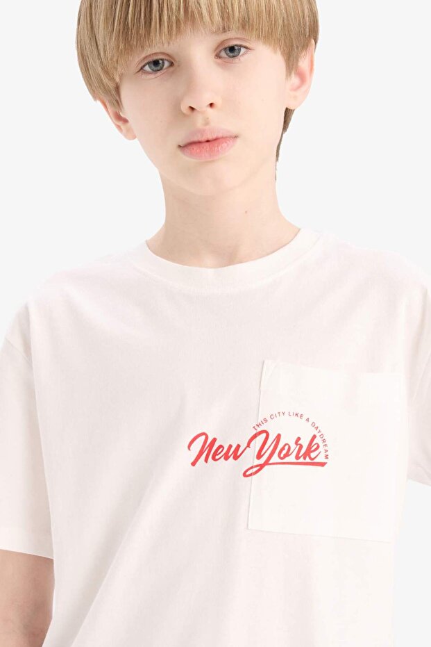 100% Cotton Crew Neck Printed Short Sleeve T-Shirt for Boys E0095A825Sm