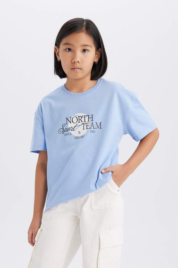 100% Cotton Relax Fit Crew Neck Printed Short Sleeve T-Shirt Girls E0355A825Sm