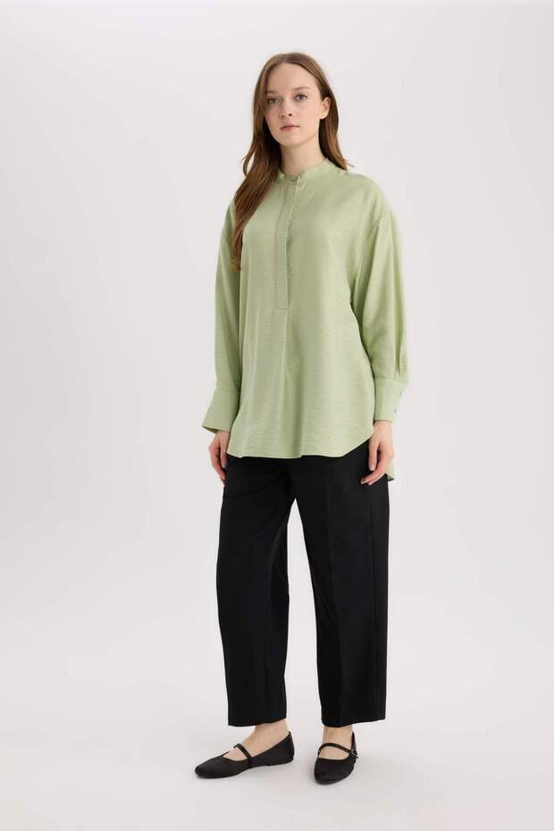 Relax Fit Hakim Yaka Basıc Gömlek Tunik E1757AX25SP - 2