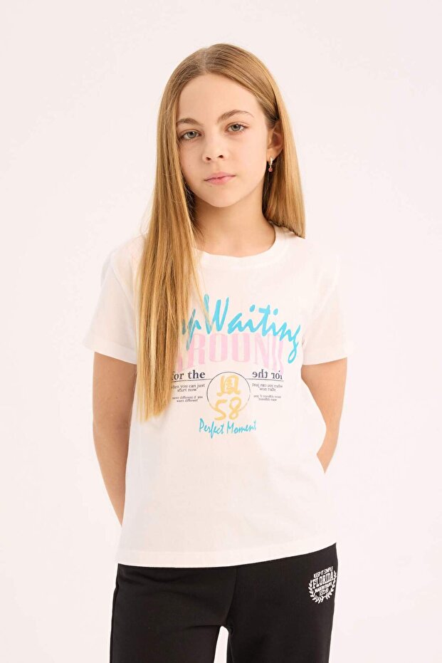 100% Cotton Crew Neck Printed Short Sleeve T-Shirt Girls E0351A825Sm