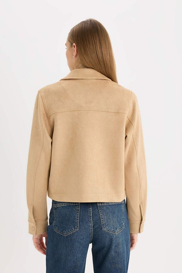 Polo Yaka Cepli Basıc Süet Ceket Mont E6033AX25SP - 7