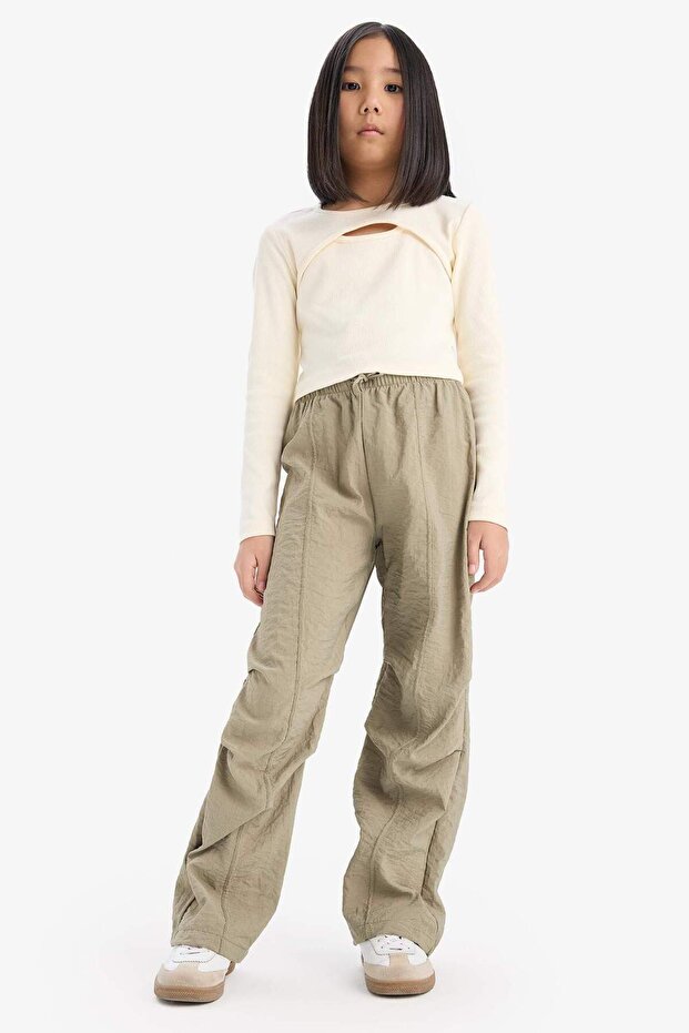 Elastic Waist Flat Leg Parachute Pants for Girls D7605A825Sm