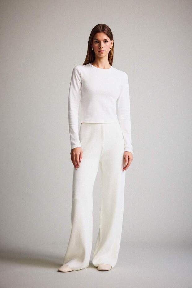 Fıtted Basıc Ribana Beyaz Tişört E7797AX25SP - 2