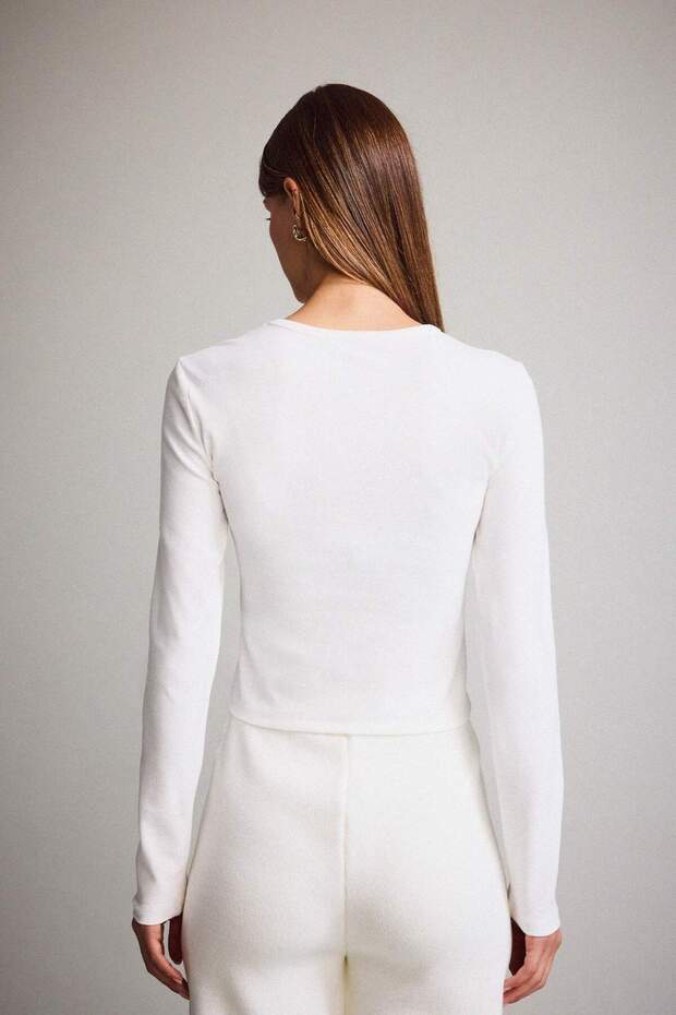 Fıtted Basıc Ribana Beyaz Tişört E7797AX25SP - 6