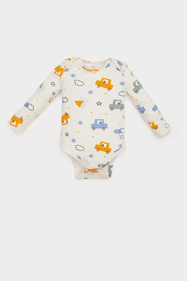 Baby Boy Newborn Crew Neck Vehicle Printed 2-Piece Long Sleeve Snap Fastener Bodysuit E6304A525Sp