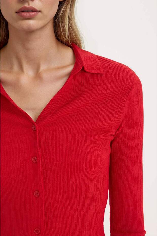 Fıtted Basıc Bürümcük Crop Gömlek A0012AX25SP - 5