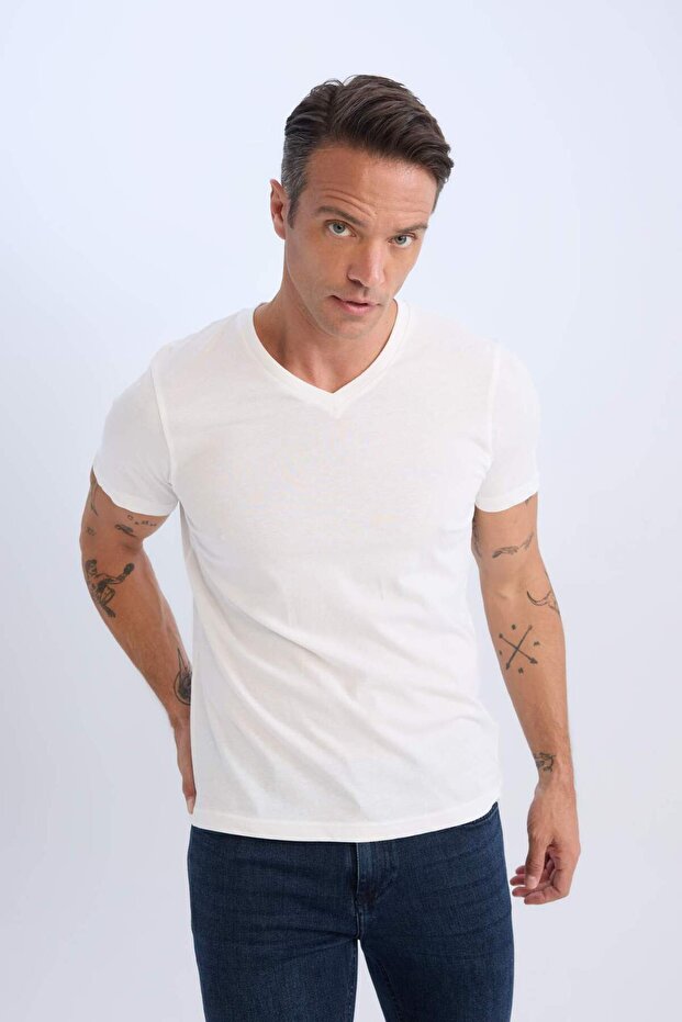 %100 Pamuk Esnek Kumaş Basic Tişört D7938AX25SP - 1