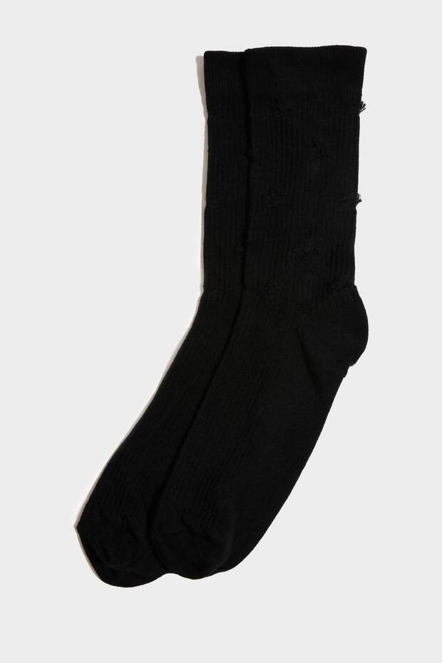 Men's Stitch-Free Ripped Detailed Combed Cotton Premium Long Socks E7843Axns