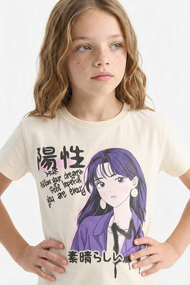 100% Cotton Crew Neck Printed Short Sleeve T-Shirt Girls E0350A825Sm
