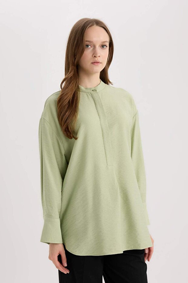 Relax Fit Hakim Yaka Basıc Gömlek Tunik E1757AX25SP - 3