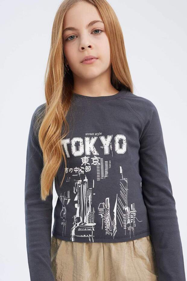 Crew Neck Printed Camisole Long Sleeve T-Shirt Girls E0458A825Sp