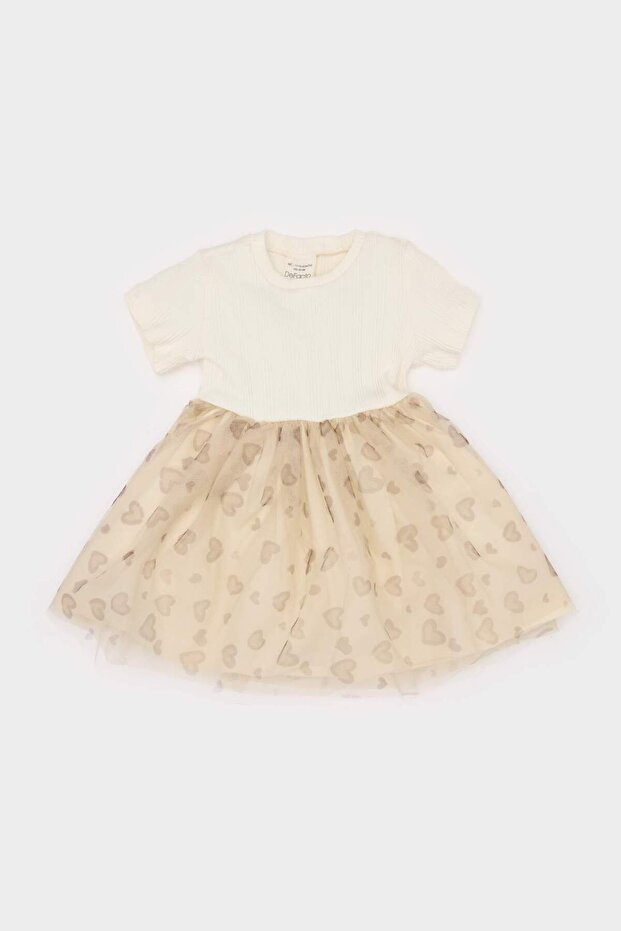 Short Sleeve Ribbed Camisole Heart Pattern Tutu Skirt Dress Baby Girl E5488A525Sm