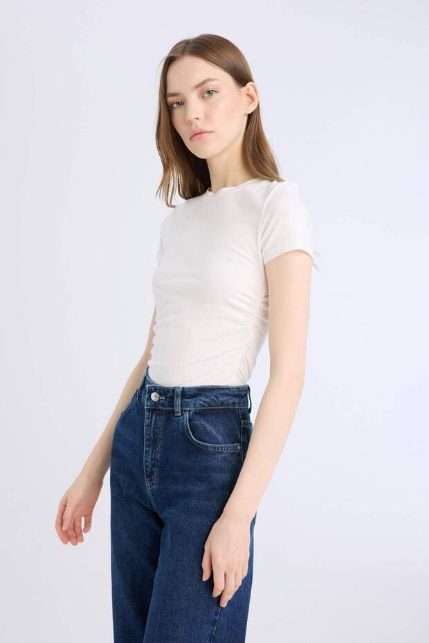 Fıtted Basıc Modal Beyaz Tişört E4519AX25SP - 4