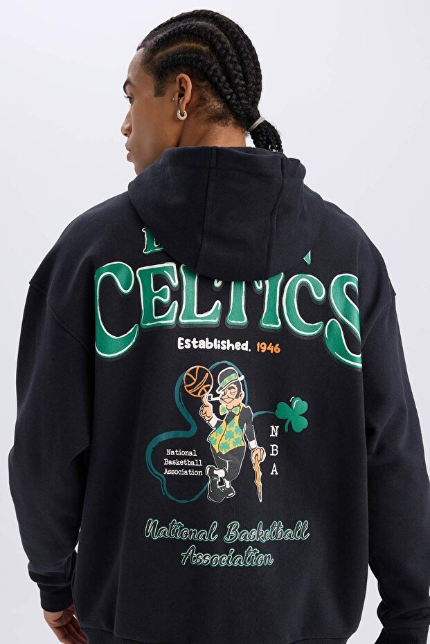 Defactofit Nba Boston Celtics Oversize Wide Fit Hooded Thick Sportsman Sweatshirt D6690Ax25Sp