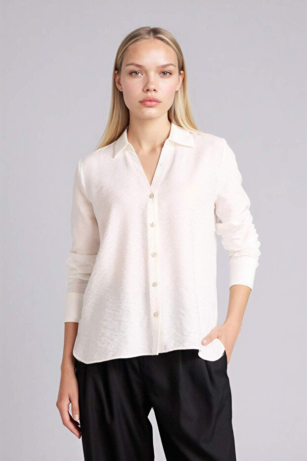 Regular Fit Basic Düz Uzun Kollu Gömlek M9407AZ25SP - 1