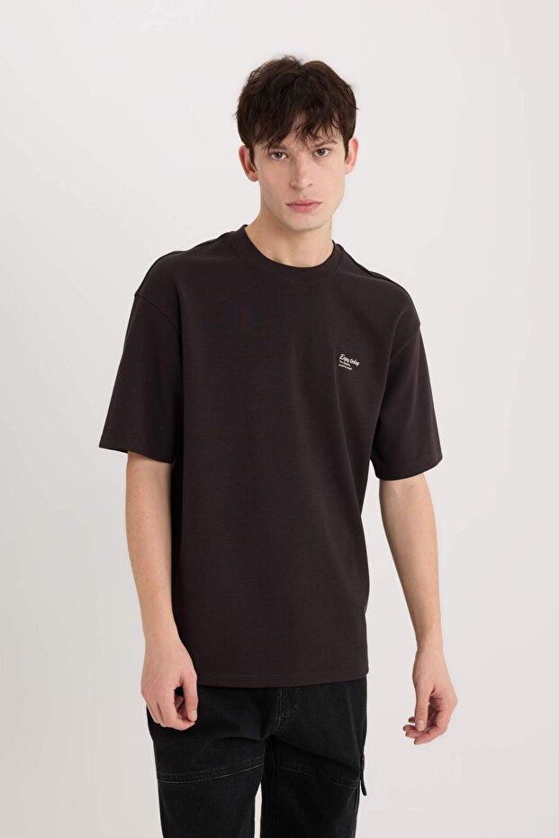 Boxy Fit Crew Neck No-Iron Breathable Printed Short Sleeve Heavy Fabric T-Shirt D5507Ax
