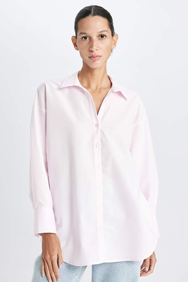 %100 Pamuk Oversıze Basıc Oxford Gömlek C4597AX25SP - 1