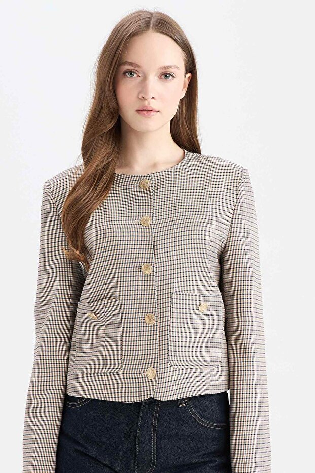 Crew Neck Checkered Blazer Jacket E5231Ax24Cw - 1