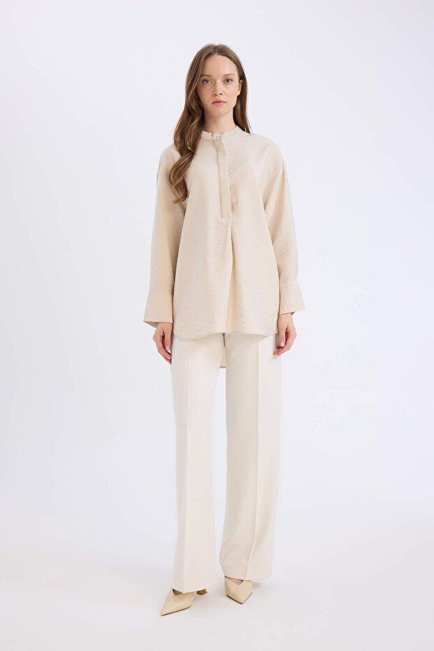 Relax Fit Hakim Yaka Basıc Tesettür Gömlek Tunik E1757AX25SP - 2