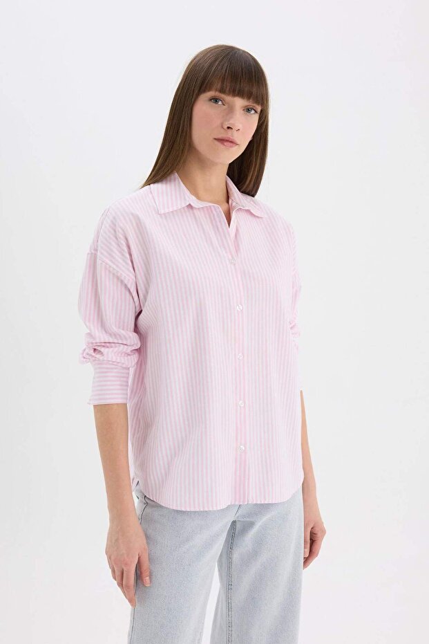Oversize Wide Fit Striped Oxford Long Sleeve Shirt D4512Ax25Sp