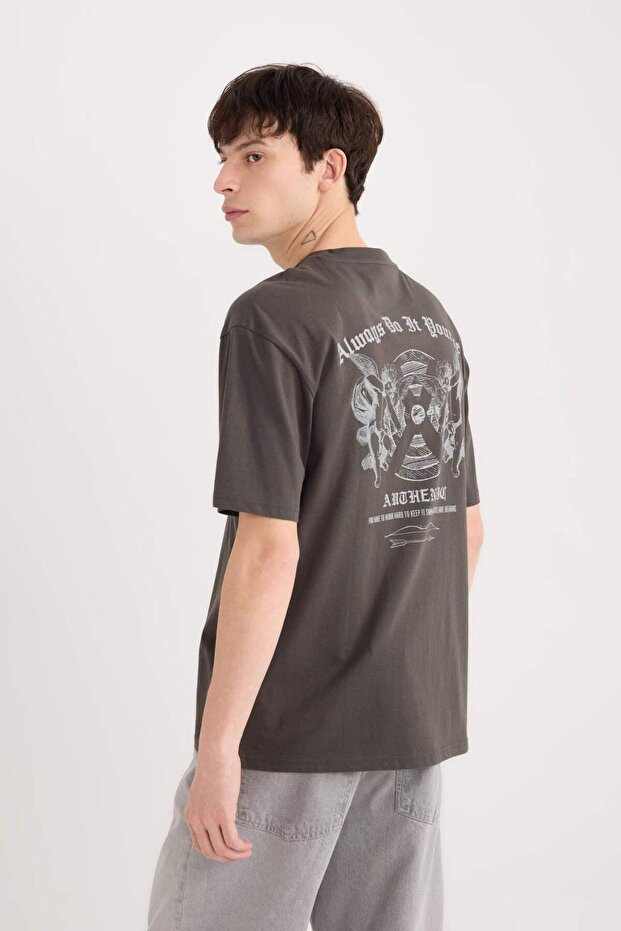 100% Cotton Boxy Fit Crew Neck Back Printed Short Sleeve T-Shirt D5511Ax25Sp