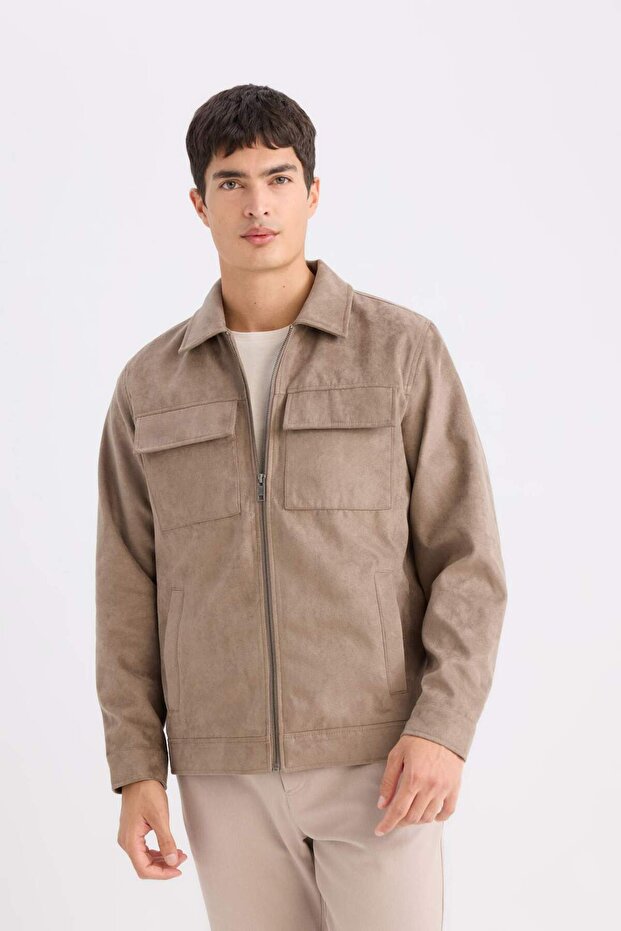 Slim Fit Slim Fit Shirt Collar Zipper Coat D6334Ax