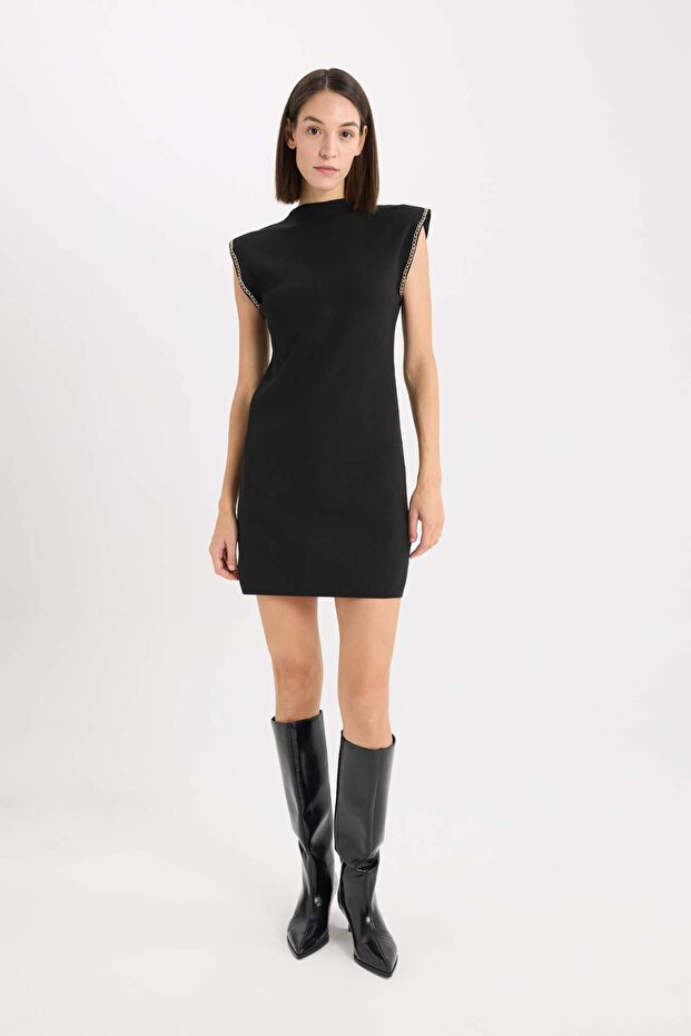 Fıtted Yarım Balıkçı Yaka Basıc Mini Elbise E2248AX24WN - 1