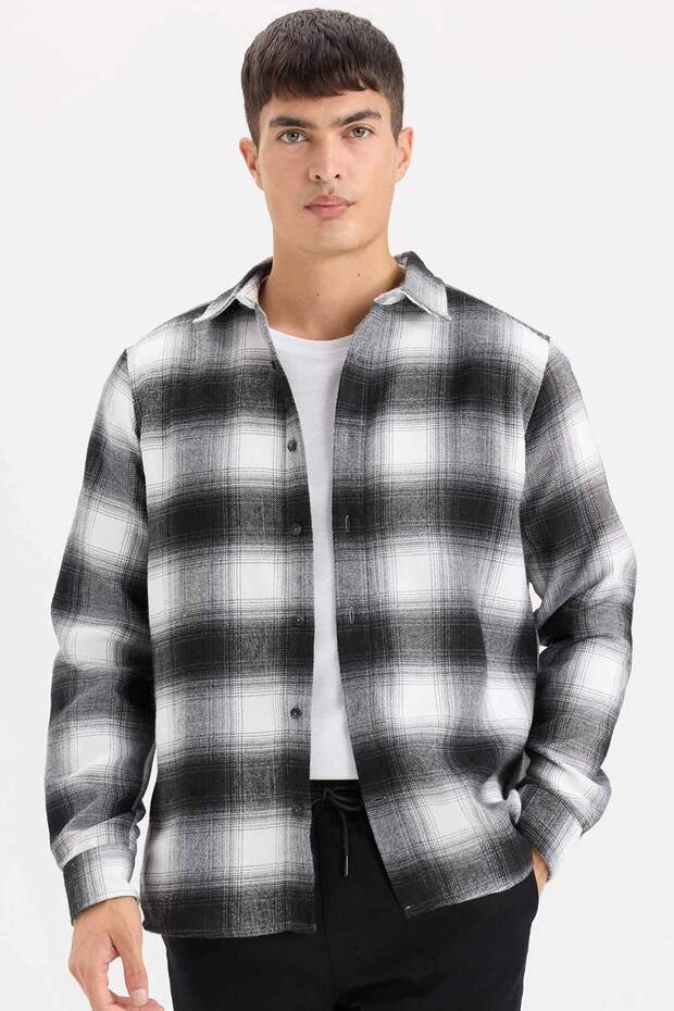 Long Sleeve Flannel Polo Shirt - Regular Fit D5835Ax24Au