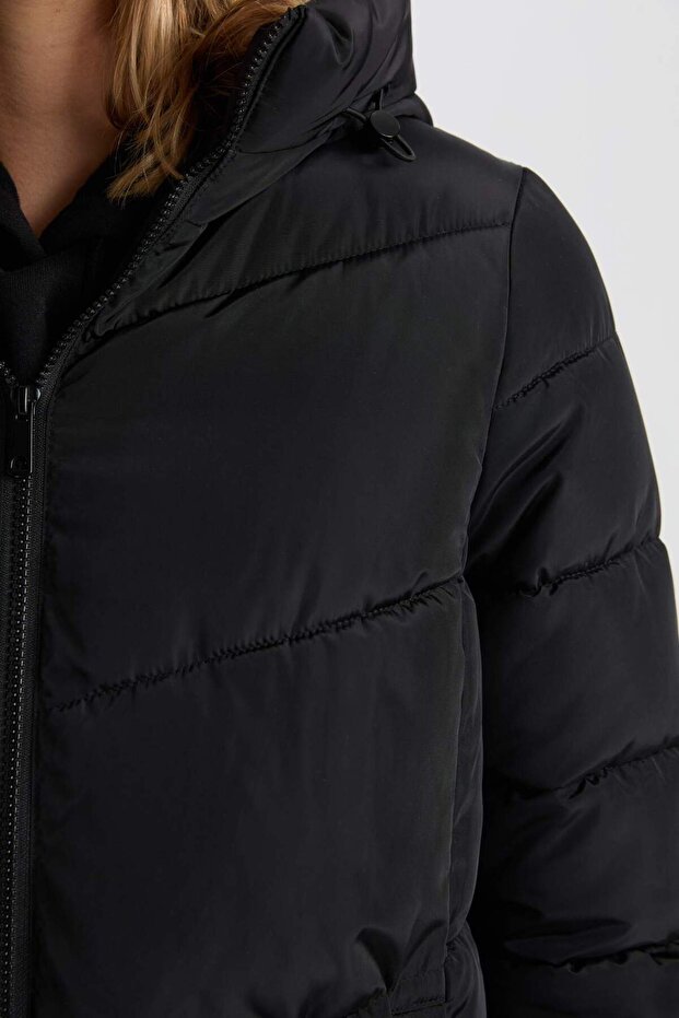 Vízlepergető hosszú felfújható kabát Parka hőszigetelő kapucnis steppelt cipzáras zsebekkel A3174ax24wn - 5