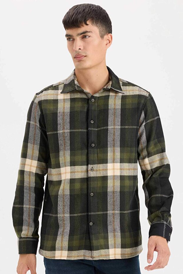 Long Sleeve Flannel Polo Shirt - Regular Fit D5835Ax24Au