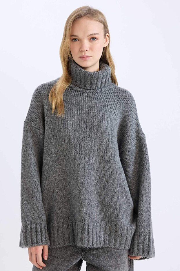 Oversized Turtleneck Basic Knitwear Sweater Tunic A6445Ax24Cw