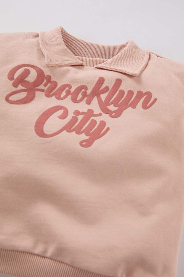 ياقة قميص مطبوع سويت شيرت ناعم من الداخل للفتيات الصغيرات D7210A524WN - 2