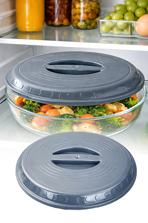 Gray Color Round Glass Jar Lid, Leak-Proof and Durable Plastic Material Food Storage Cover 29 cm
