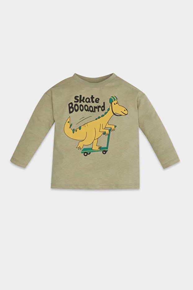 Baby Boy Regular Fit Crew Neck Dinosaur Printed Long Sleeve T-Shirt D5794A5Ns