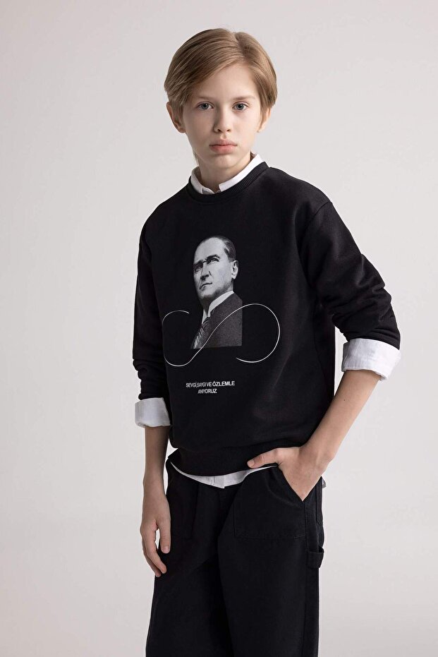 Crew Neck Ataturk Printed Sweatshirt for Boys D8201A824Wn